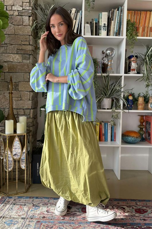 Scamp Lantern Sweatshirt Vertical Stripe Denim & Lime 